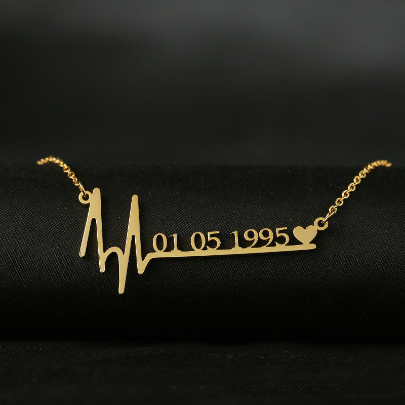45cm Custom Heartbeat Necklace Date Pendant Stainless Steel Women's Fashion Gift