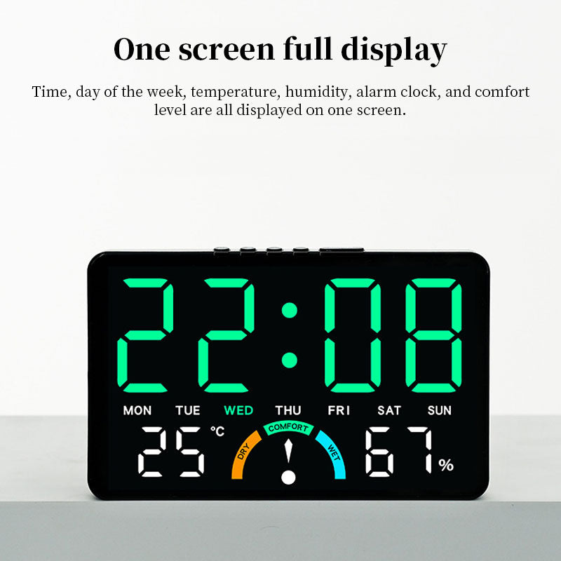 Digital Alarm Clock Temperature Humidity Display Dual Alarms LED Snooze Feature