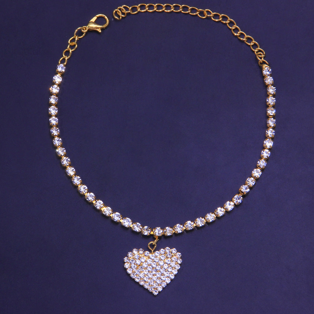 Crystal Diamond Love Heart Anklet Women's Beach Holiday Jewellery Silver