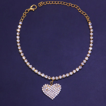 Crystal Diamond Love Heart Anklet Women's Beach Holiday Jewellery Silver