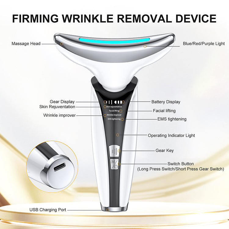 USB Rechargeable EMS Neck & Face Lifting Massager Device 3 Light Modes LED