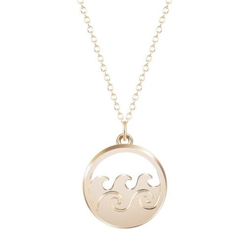 Gold Silver Tone Ocean Waves Necklace Round Pendant Jewellery