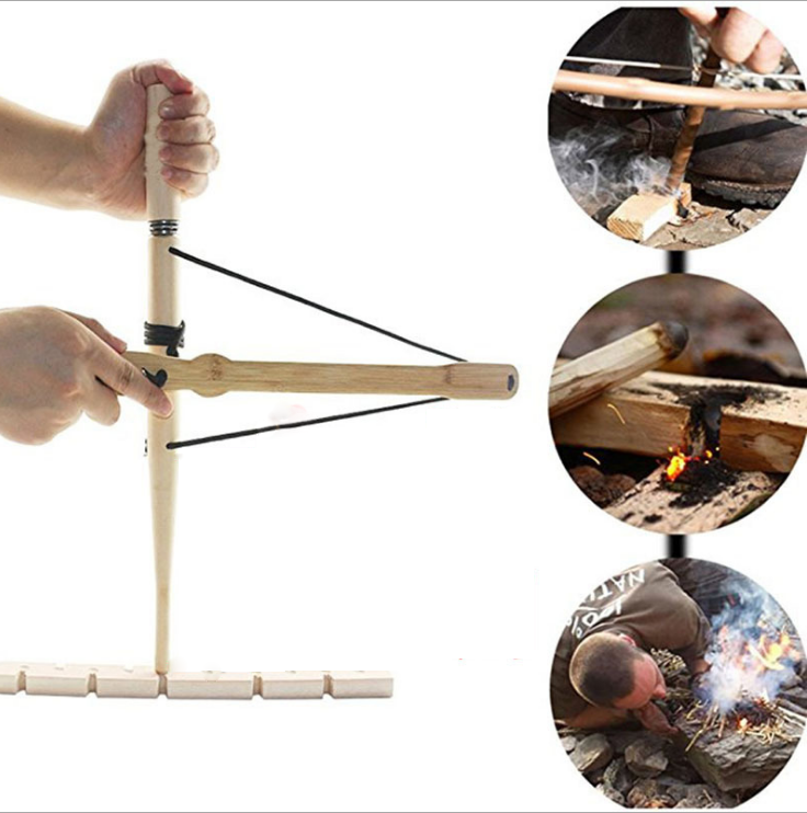 Bow Drill Kit Fire Starter Wood Survival Gear Outdoor Camping Tools Scout Kit