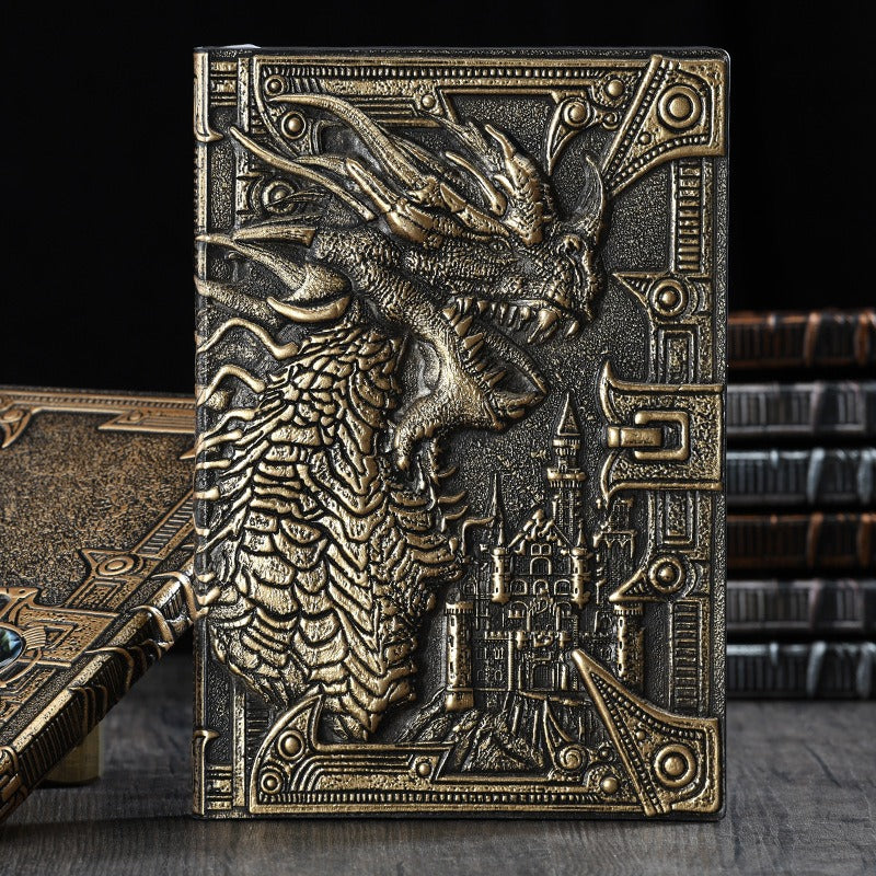 Retro Embossed Dragon Notebook A5 Journal with 3D Leather Cover Fire Fantasy