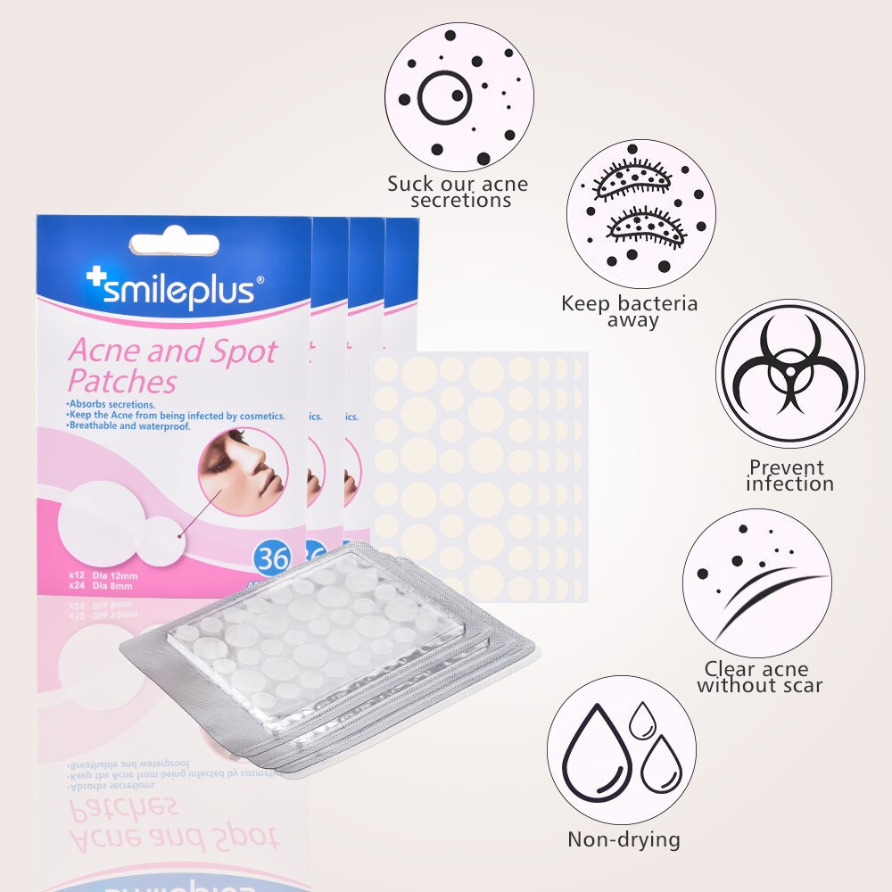 SmilePlus 36 Acne Spot Patches Anti-Inflammatory Hydrocolloid Pimple Treatment