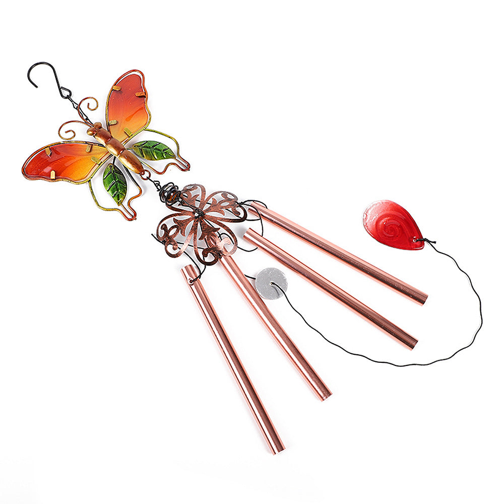 Butterfly Wind Chime Aluminium Tubes Painted Glass Home Decor Hanging Ornament