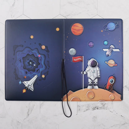Astronaut and Planets Themed Passport Cover for Secure Travel Document Safety