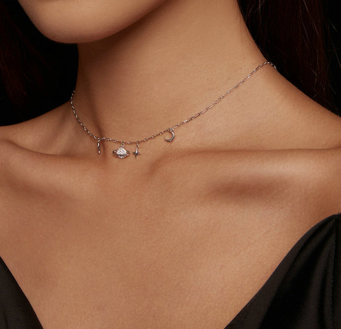 Women's 925 Sterling Silver Starry Sky Necklace Adjustable Distinctive Style