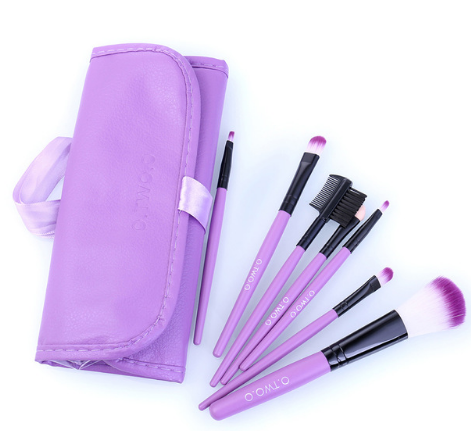 Vegan Synthetic Hair 7 Piece Makeup Brush Collection PU Leather Organizer Case