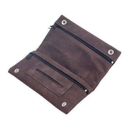Multifunctional Leather Tobacco Pouch Zippered Foldable Moisture-Retaining