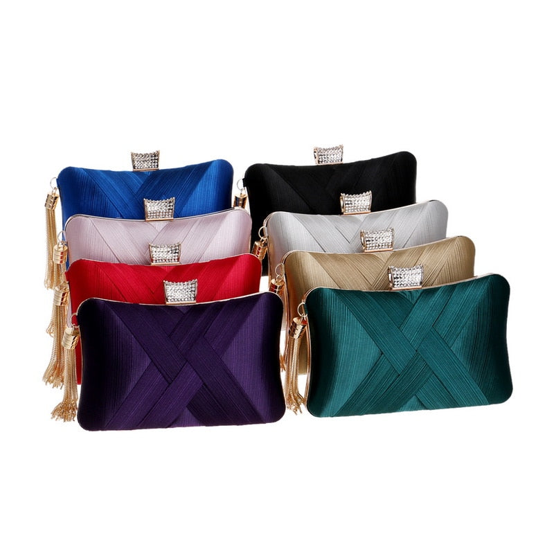 Elegant Satin Tassel Clutch Bag Evening Party Purse Wedding Bridal