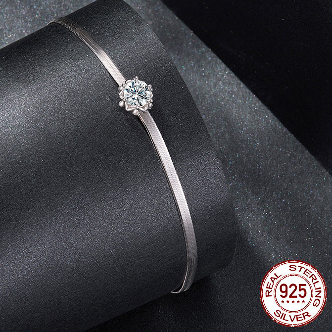 S925 Moissanite Crystal Flower Design Bracelet Adjustable Elegant Ladies Gift