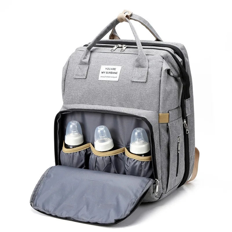 Baby Diaper Backpack Integrated Folding Crib Waterproof Spacious Travel Nappy Bag