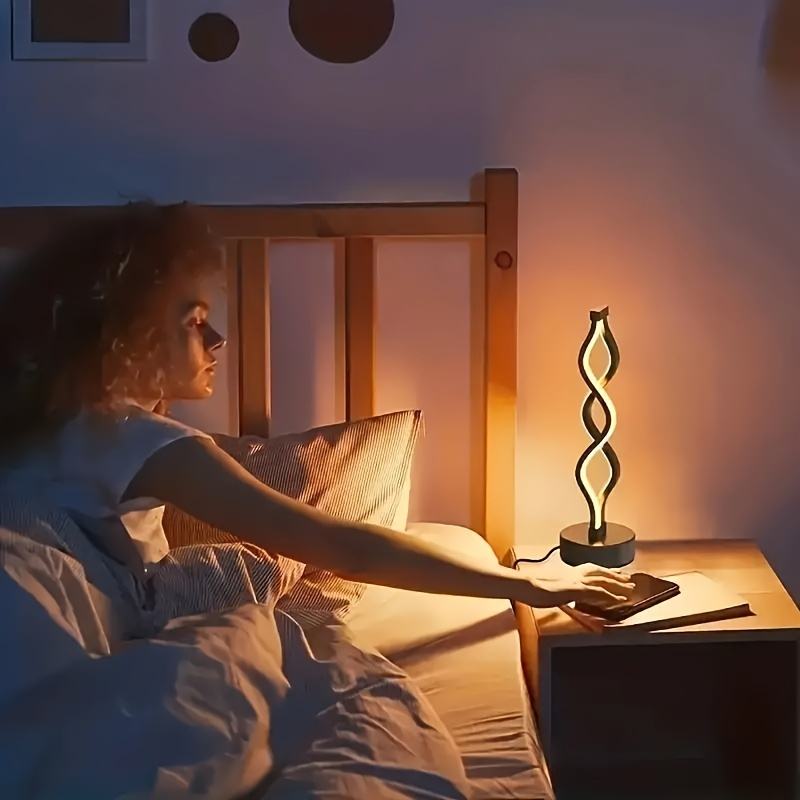 Contemporary Spiral LED Table Lamp Bedside Night Light Rechargeable Black 34.5cm