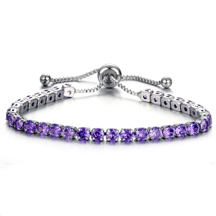 Silver Gold Adjustable CZ Tennis Bracelet, Round Cut, Elegant Crystal Jewellery Women's