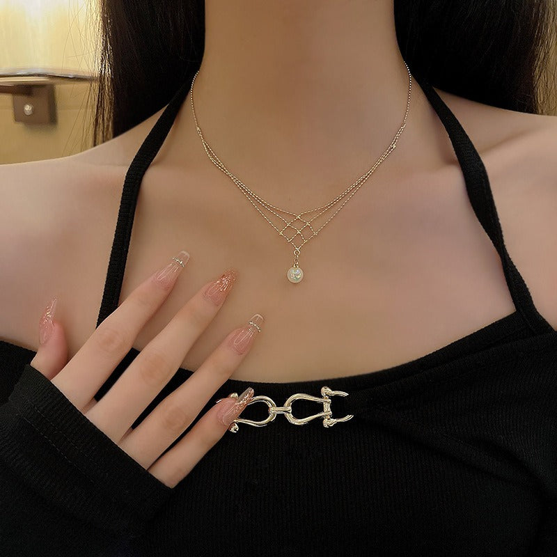 Gold Plated Pearl Lace Necklace Women's Multi-Layer Jewellery