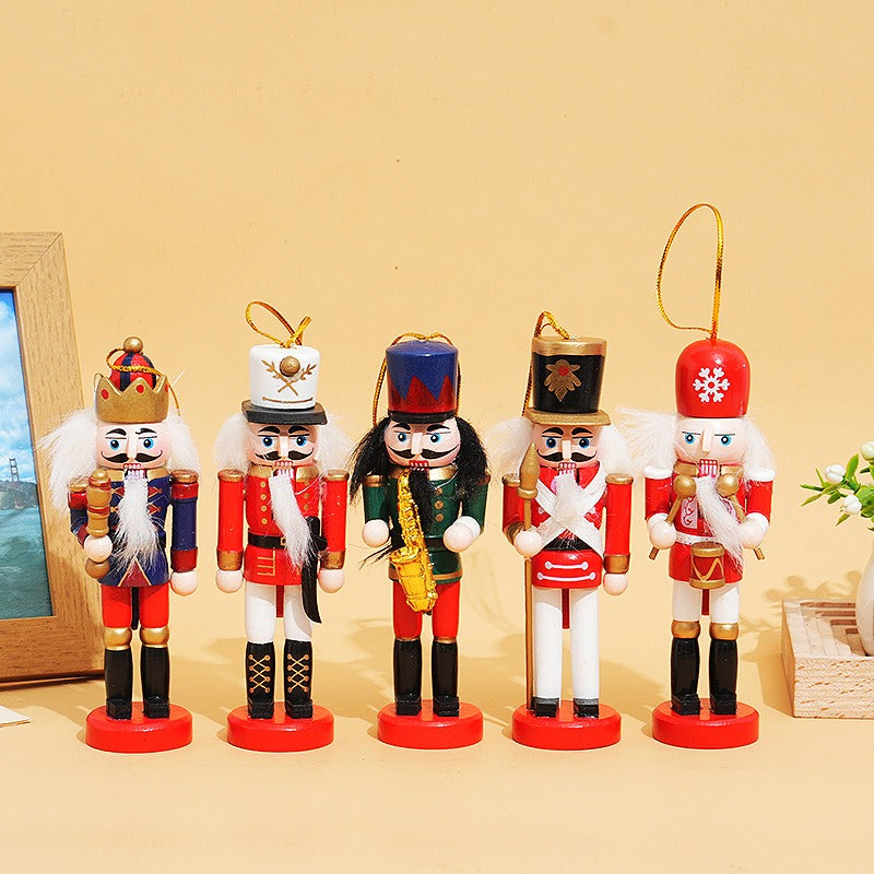 Set of 5 12CM Christmas Nutcracker Doll  Wooden Ornaments for Holiday Decor Tree