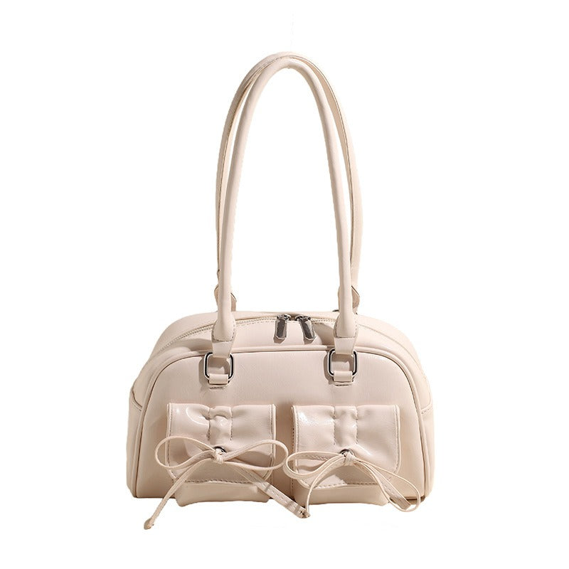 Women's Elegant Leather Handbag Bow Design Versatile Shoulder Bag Women