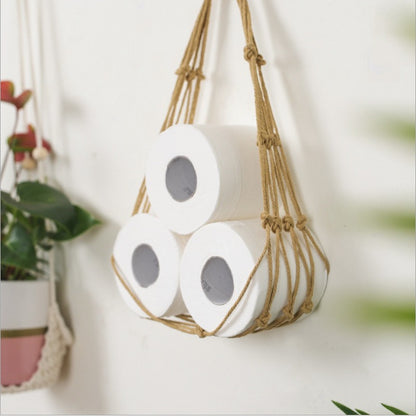 Macrame Cotton Rope Wall Hanging Storage Bag Paper Roll Magazine Holder Home