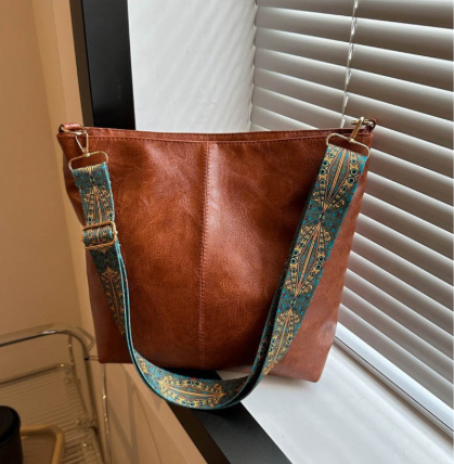 Women's Faux Leather Shoulder Bag Large Elegant Bucket Style Durable Spacious