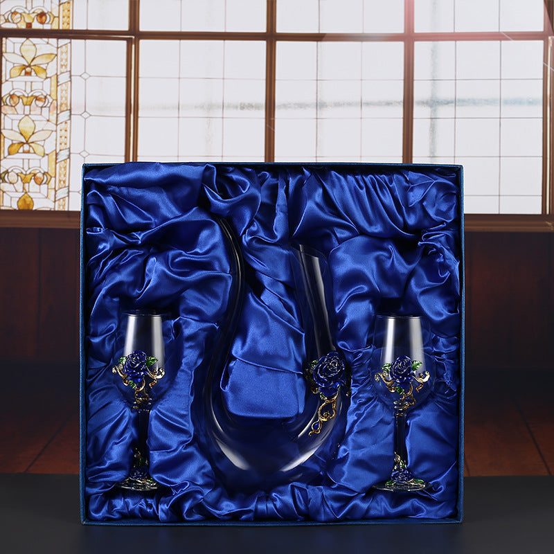 Enamel Crystal Glass Red Wine Goblet Decanter Set Premium Home Bar Essentials