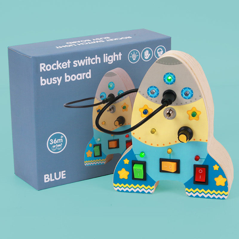 Rocket Busy Board for Kids Educational Wooden Toy Switches Lights 36+ Months