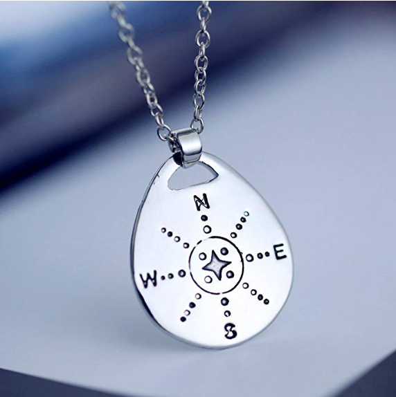 Silver Tone Stainless Steel Long Chain Compass Pendant Necklace