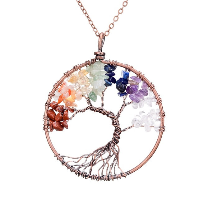 5CM Tree Of Life Crystal Natural Stone Pendant Necklace