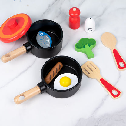 Wooden Chef Kitchen Playset Simulation Kids Role Play Cooking Toy Utensils Set