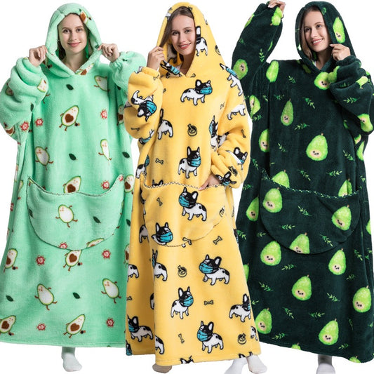 Oversized Blanket Hoodie Adults Ultra-Soft Warm Long Hooded Fleece Pockets