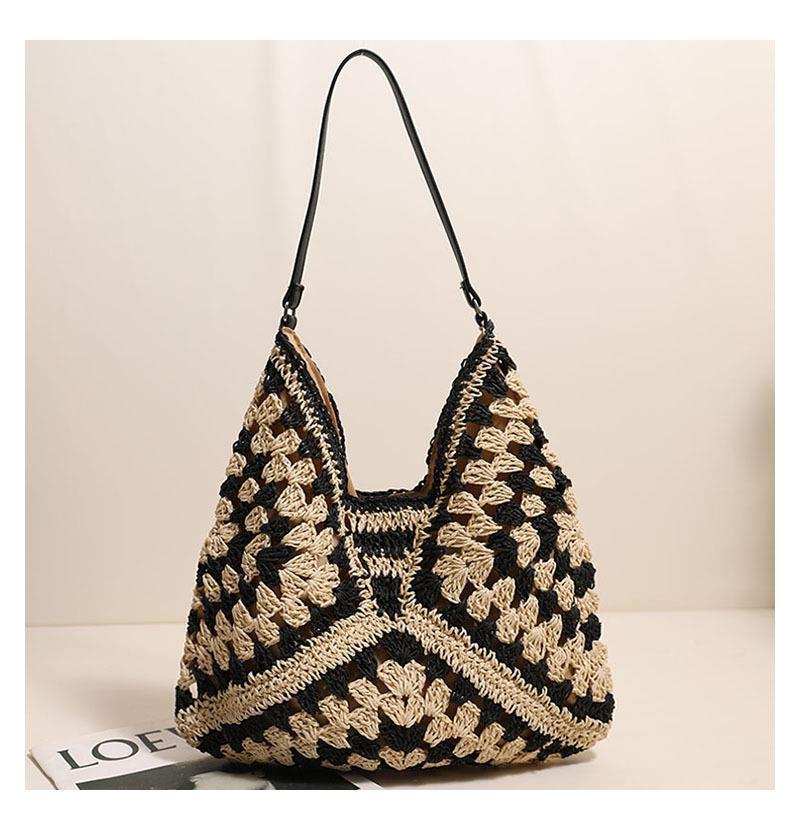 Straw Woven Shoulder Bag Armpit Style Hollow Out Single Strap Medium Purse Handbag