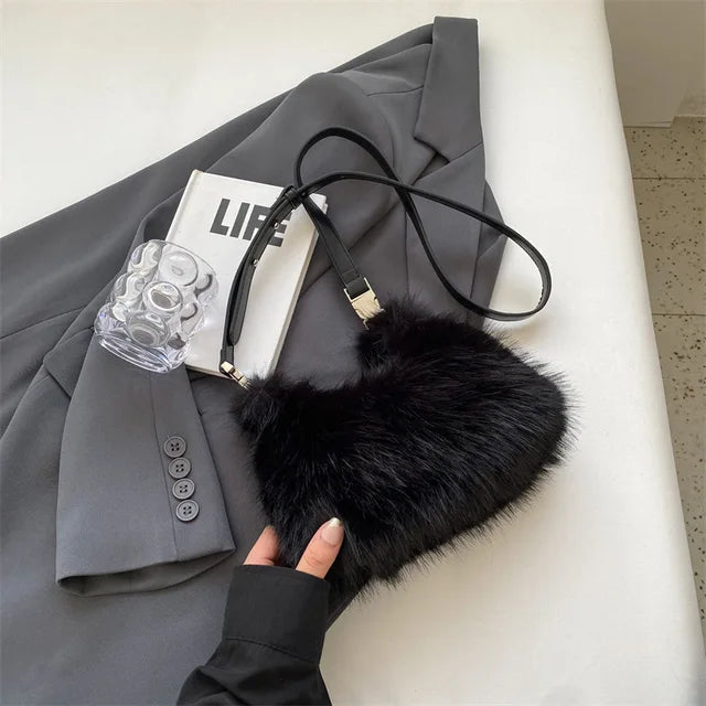 Luxury Women's Plush Handbag Trendy Small Crossbody Tote for Winter
