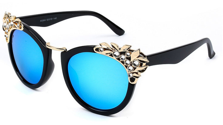 Rhinestone Cat Eye Sunglasses UV400 Mirror Lens Sun Protection Stylish Ladies