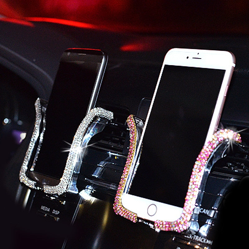 Universal Car Phone Holder Rhinestone Air Vent Mount Secure Adjustable Support