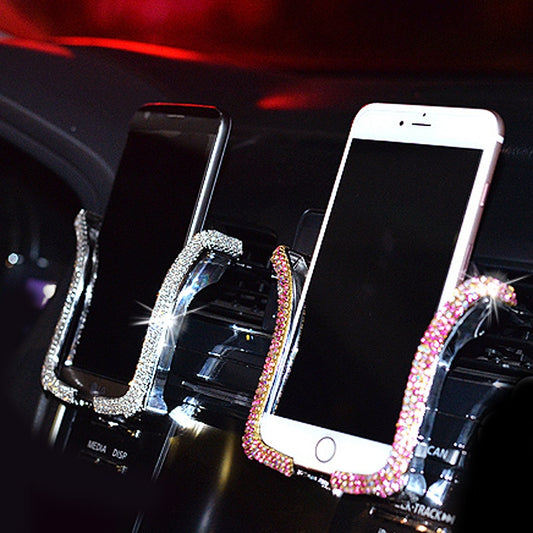 Universal Car Phone Holder Rhinestone Air Vent Mount Secure Adjustable Support