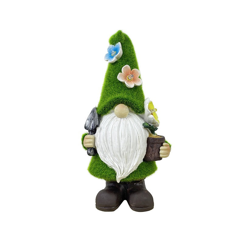 Solar Powered Garden Gnome Lamp Flower Motif Resin Outdoor Decorative Lighting