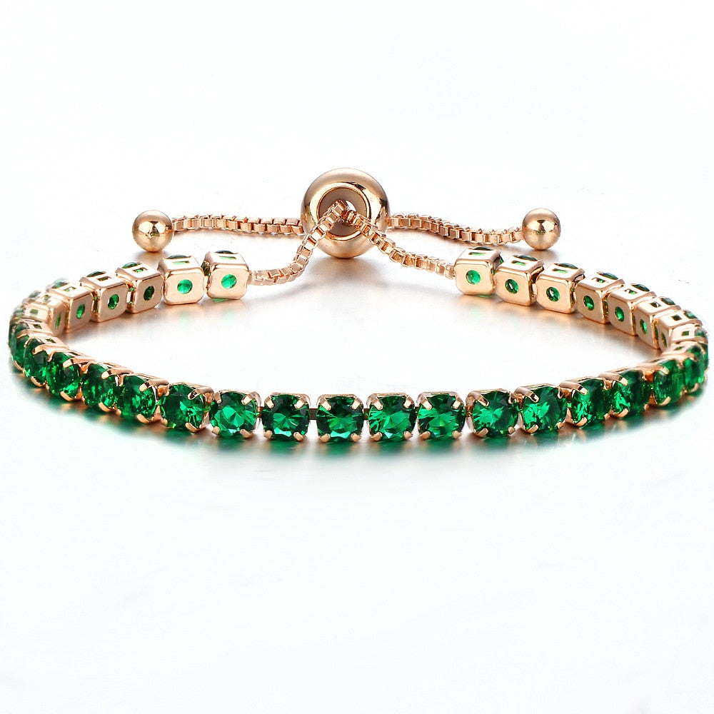 Silver Gold Adjustable CZ Tennis Bracelet, Round Cut, Elegant Crystal Jewellery Women's