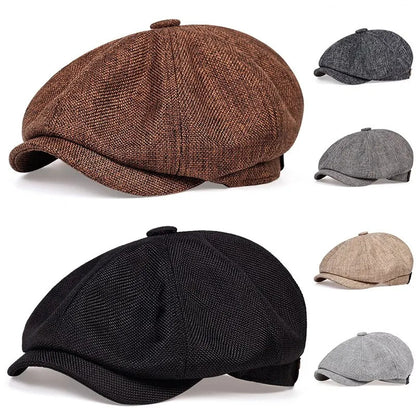 Men's Classic Newsboy Cap, Gatsby Style Baker Boy Hat, Vintage Beret Flat Cap