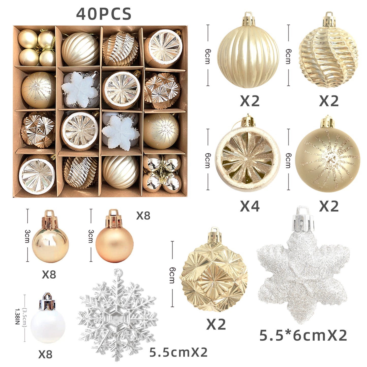 Christmas Tree Ornament Set Premium Bulk Pack Collection Assorted Designs Xmas