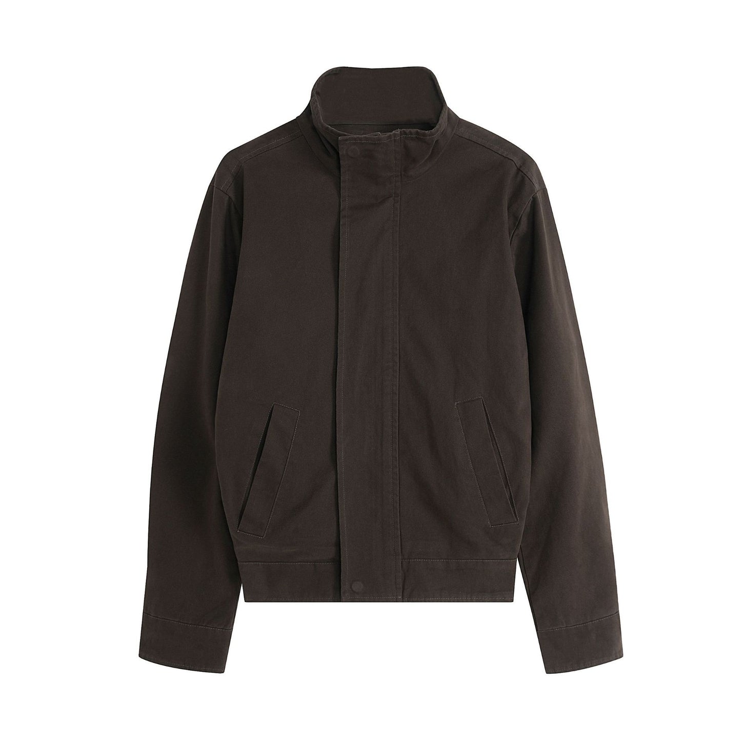 Unisex Loose Fit Stand Collar Jacket Solid Colour Casual Outerwear Collection