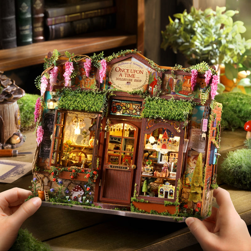 Miniature Wooden Fairy Tale Bookend Dollhouse Kit Craft Home Ornament Display