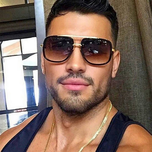Mens Square Sunglasses Polarised Lens Lightweight Alloy Frame 65mm Protection