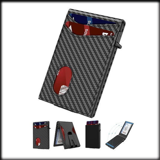 Men's RFID Blocking Wallet Slim Carbon Fiber Leather Bifold Card Holder Secure