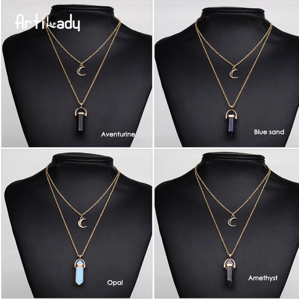 Natural Stone Quartz Stone Moon Choker Crystal Pendant Necklace