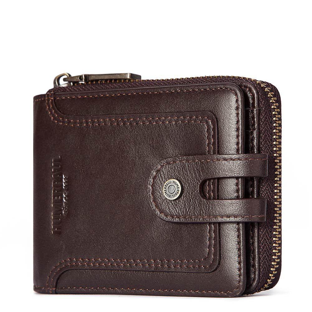 Men's Anti-Theft Leather Wallet Secure Zip Coin Purse RFID Blocking Card Slots