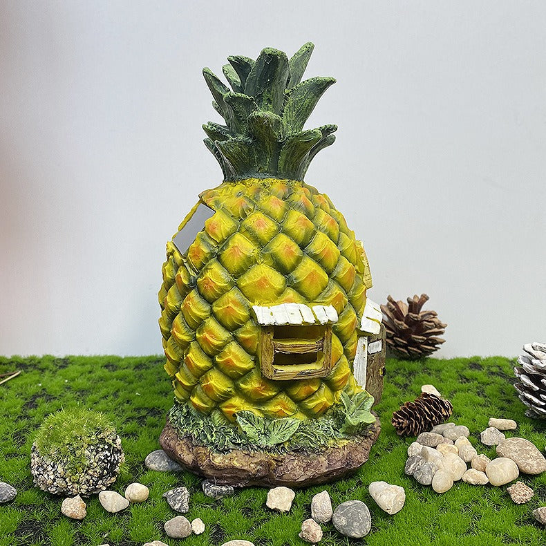 Solar Powered Resin Garden Lamp with Unique Strawberry Pineapple Shape Design