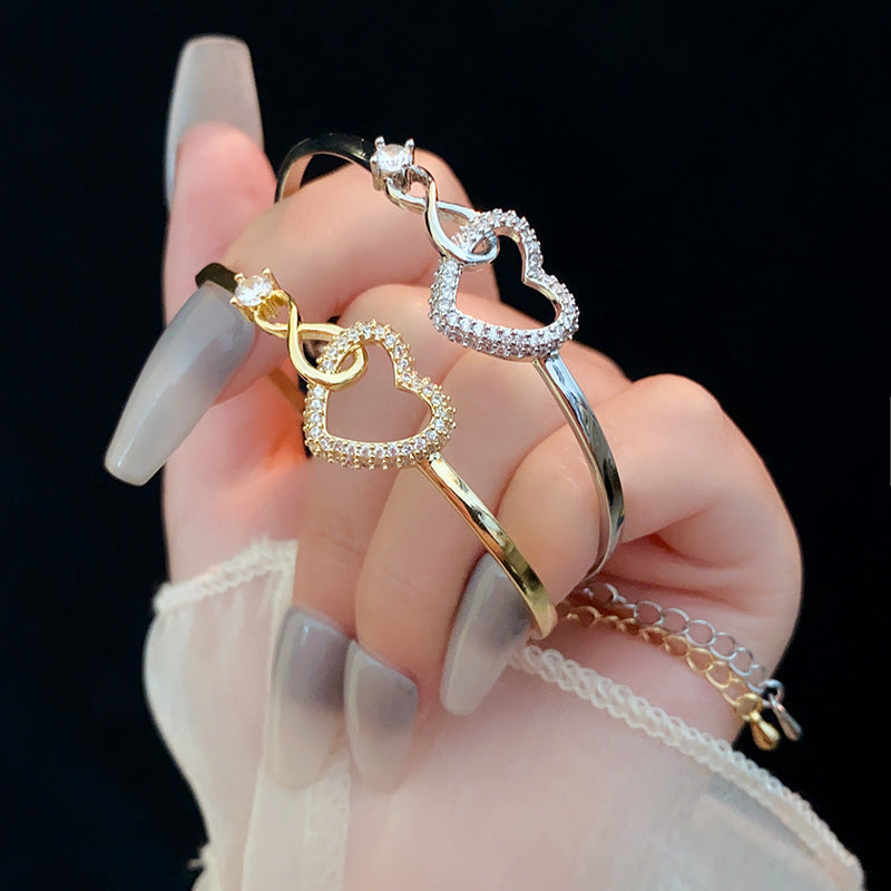 Crystal Heart Bracelet Zircon CZ Adjustable Chain Gold Silver Women Jewellery