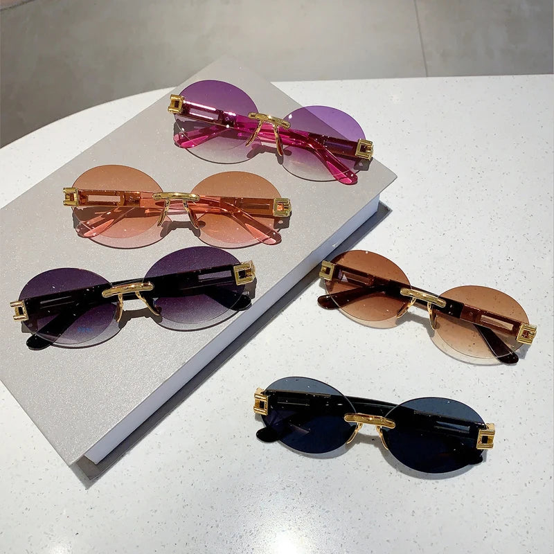 UV400 Protection Anti-Glare Frameless Oval Sunglasses for Women Outdoor Activity