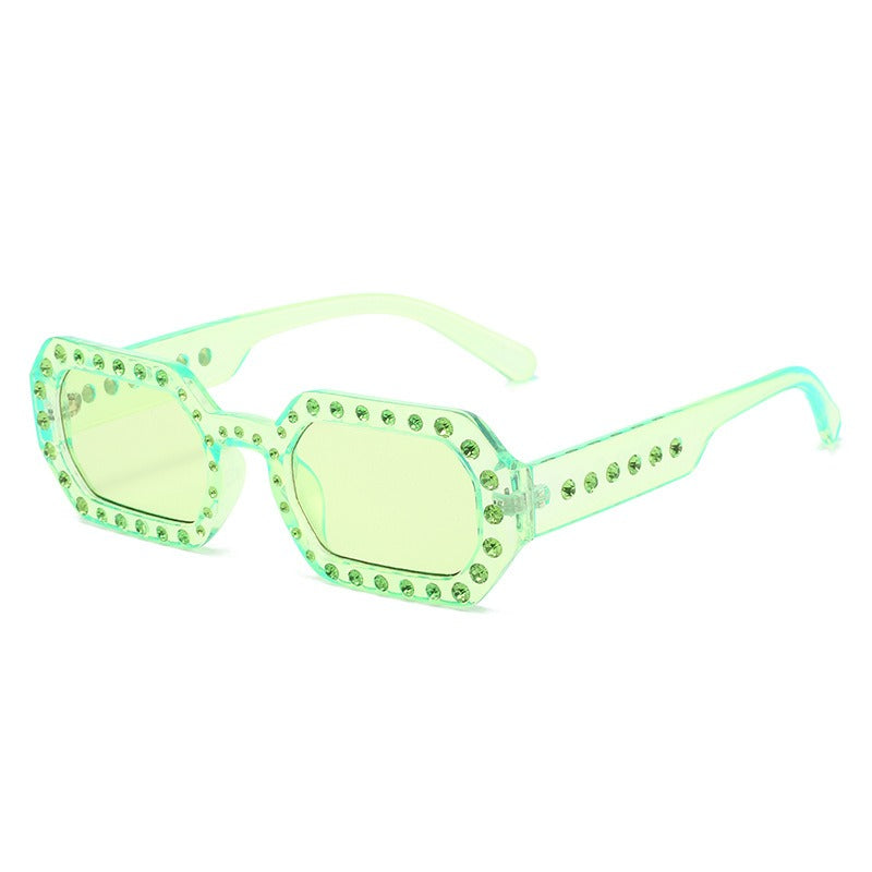 Custom Diamond-Embedded Compact Frame Sunglasses for Women with UV Protection