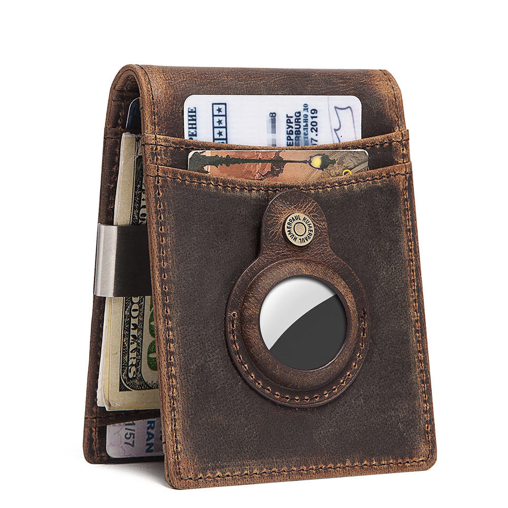 Men's Leather Wallet RFID Blocking Slim For Airtag Slot Secure Credit Card Holder
